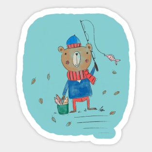 Fishing Bear cartoon Sticker